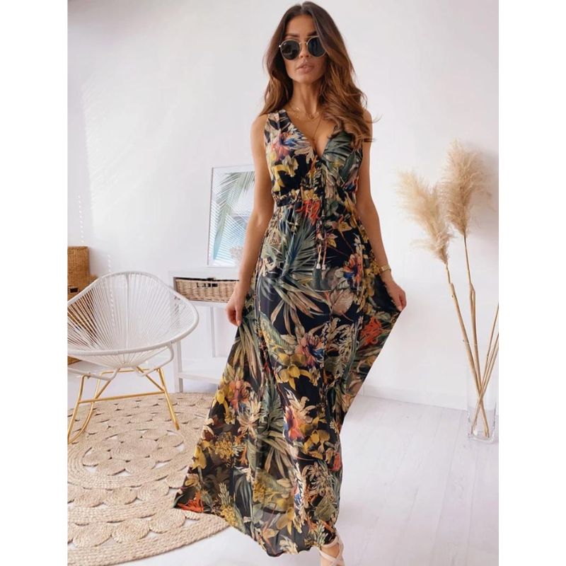HXZH Womens zomer maxi jurk Boho bloemen cocktail midi polka